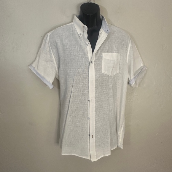 Original Weatherproof Linen Blend Contrast Short Sleeve Shirt Large Gently worn - Picture 1 of 5